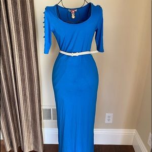 Blue Maxi Dress with White Belt